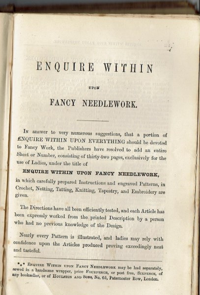 The first page of the Needlework section